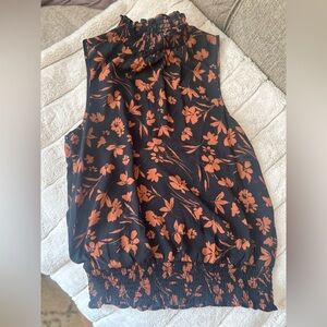 Floral Sleeveless Top - Black and Orange